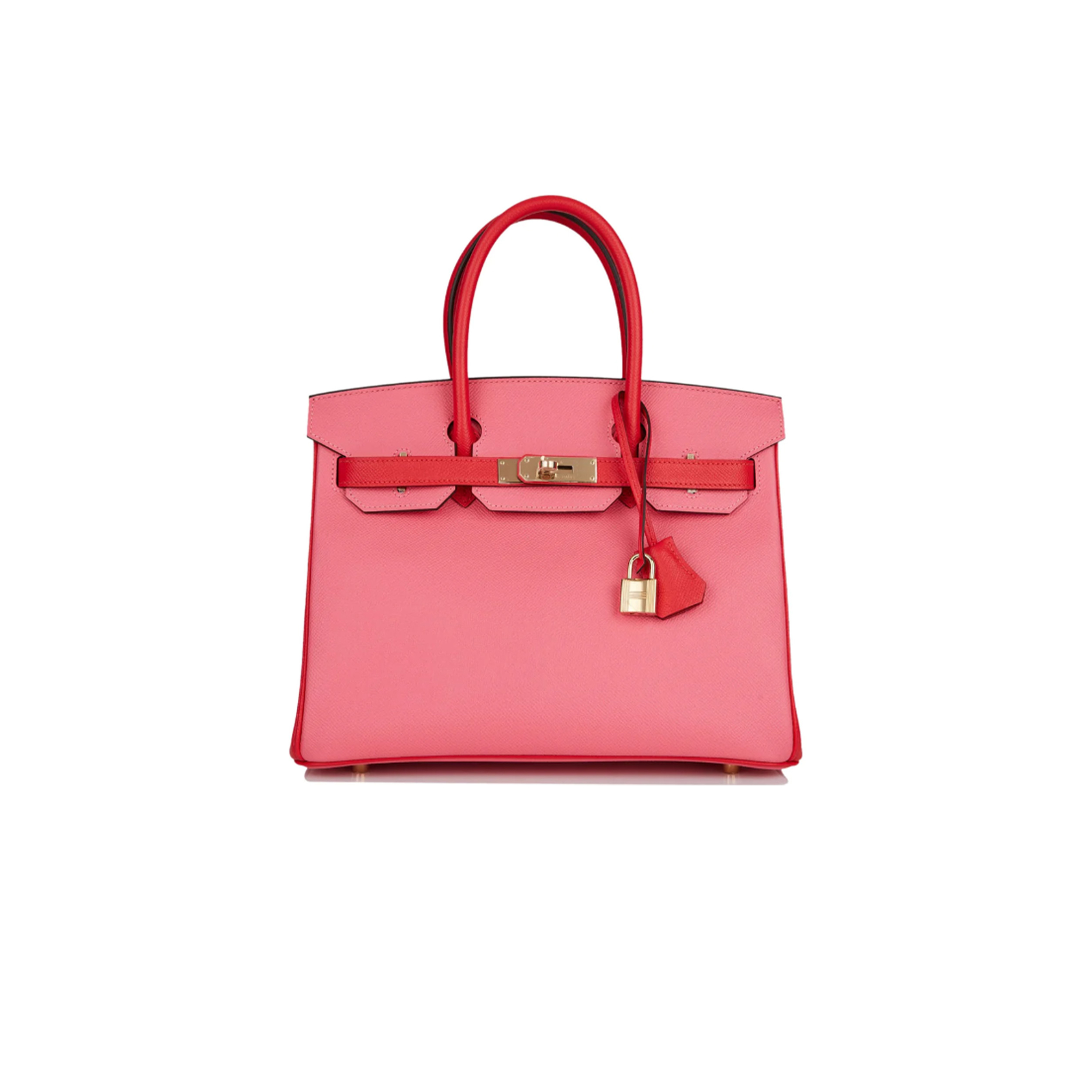 HERMES MASTER BIRKIN 30 EPSOM LIPSTICK PINK AND RED GOLD BUCKLE BAG H028369CK72 (30*23*15cm)